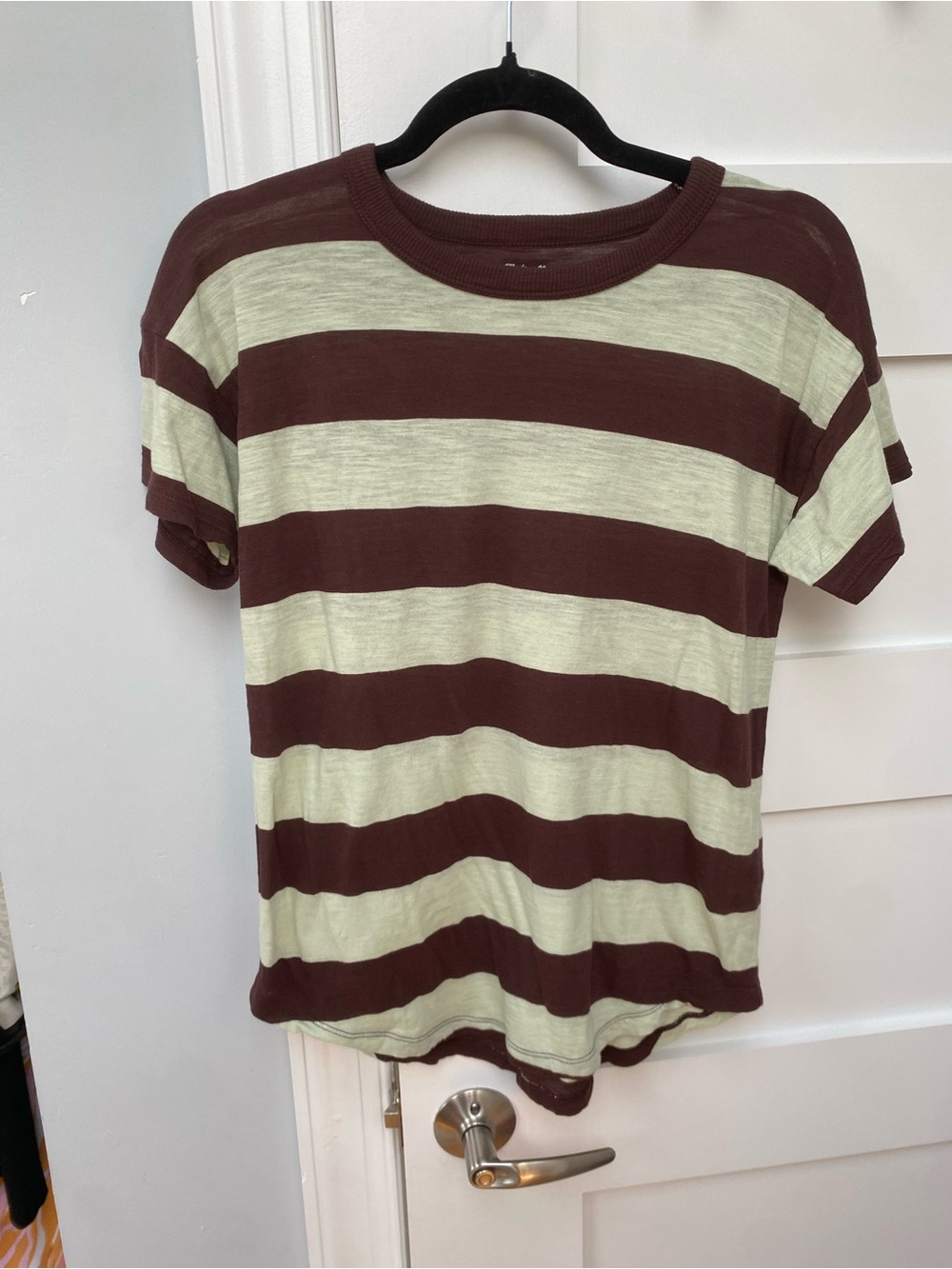 Madewell Brown and light mint Striped Short Sleeve cotton Tee size small - Picture 2 of 4